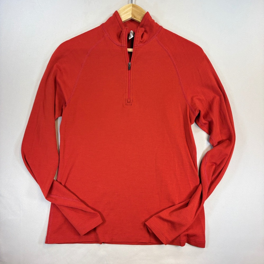Ibex Womens Large 100% Merino Wool Quarter Zip Red Base Layer Hiking Pullover - Picture 2 of 11